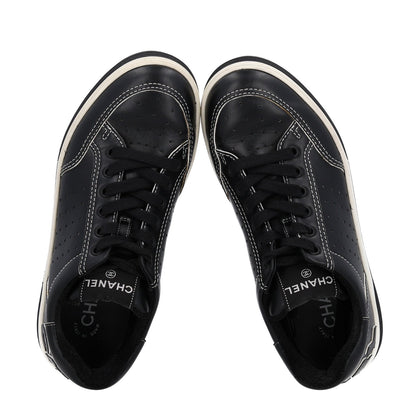 Chanel Calfskin Women's Logo Sneakers 38 Black White
