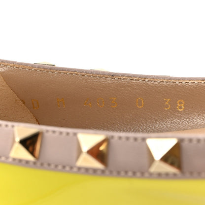Valentino Garavani Patent Leather Women's Rockstud Flats 38 Acid Yellow