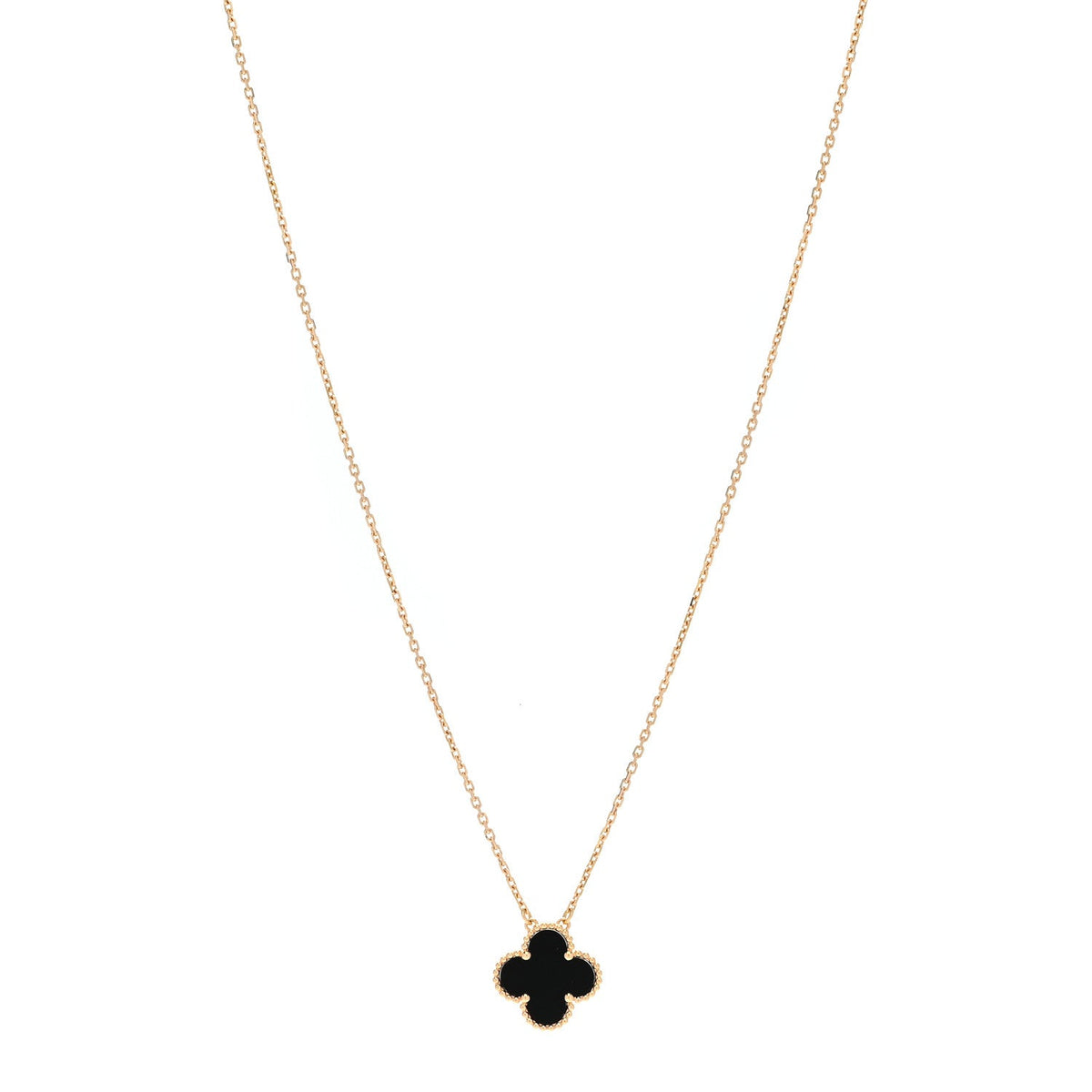 18K Yellow Gold Black Onyx Vintage Alhambra Pendant Necklace