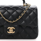 Chanel Lambskin Quilted Mini Top Handle Rectangular Flap Black