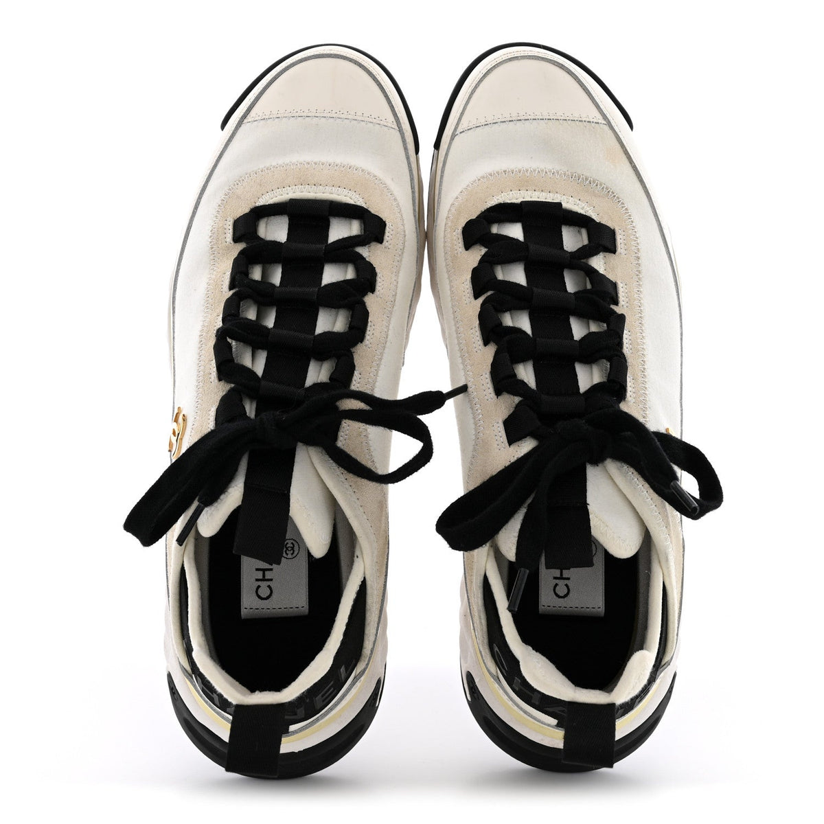Chanel Velvet Calfskin Mixed Fibers Women's CC Sneakers 40 Ivory Black