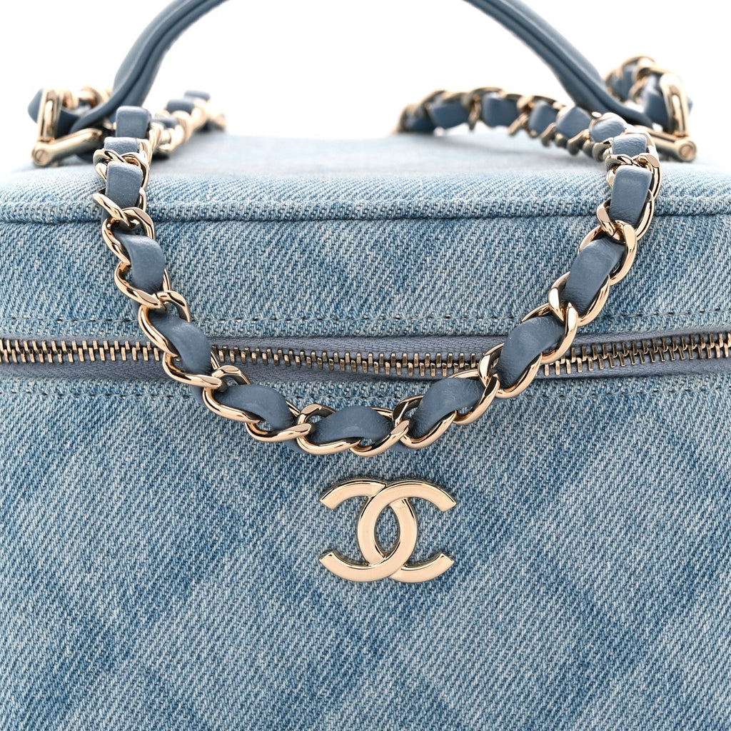 Chanel Denim Quilted Small CC Vanity Case Blue