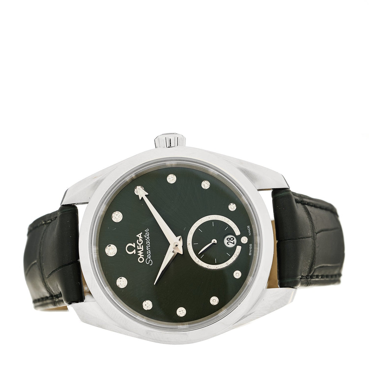 Omega Stainless Steel Alligator Diamond 38mm Seamaster Aqua Terra Watch Green 220.13.38.20.60.001
