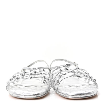 Chanel Laminated Lambskin Women's CC Sandals 36.5 Silver