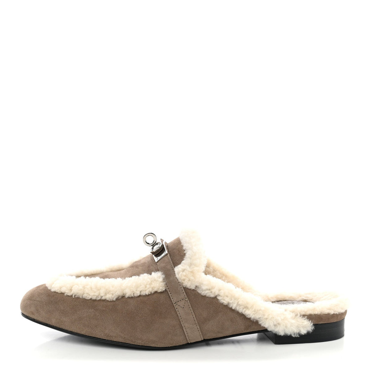 Suede Goatskin Shearling Oz Mules Etoupe Ecru