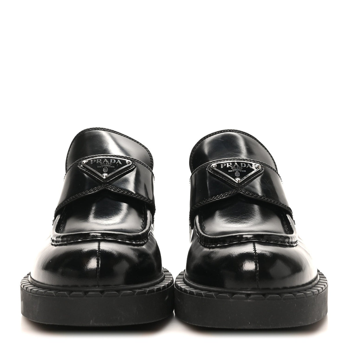 Prada Spazzolato Women's Triangle Logo 50mm Loafers 40 Black