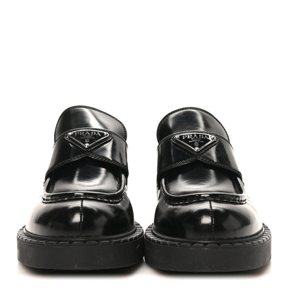 Prada Spazzolato Women's Triangle Logo 50mm Loafers 40 Black