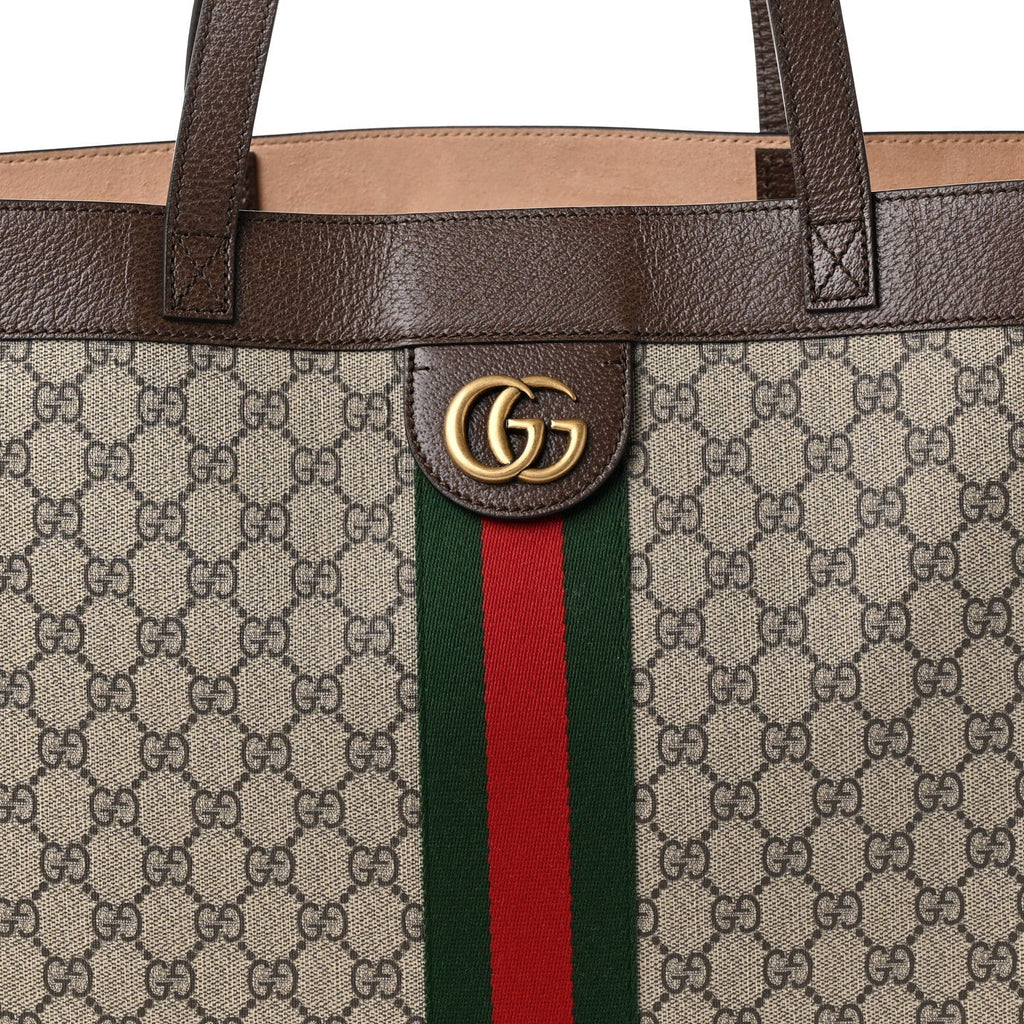 Gucci GG Supreme Monogram Web Ophidia Tote Brown