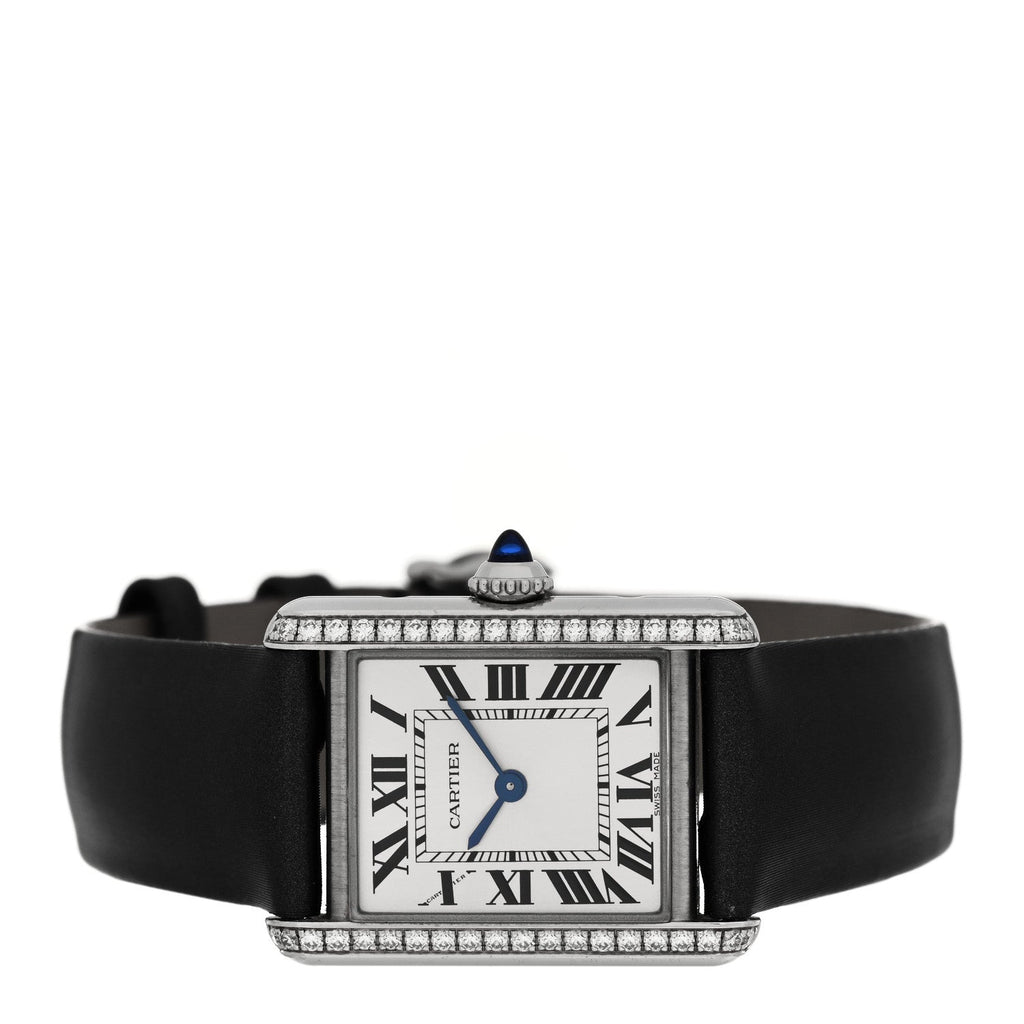 Cartier Stainless Steel Satin Diamond 22mm Tank Watch Silver