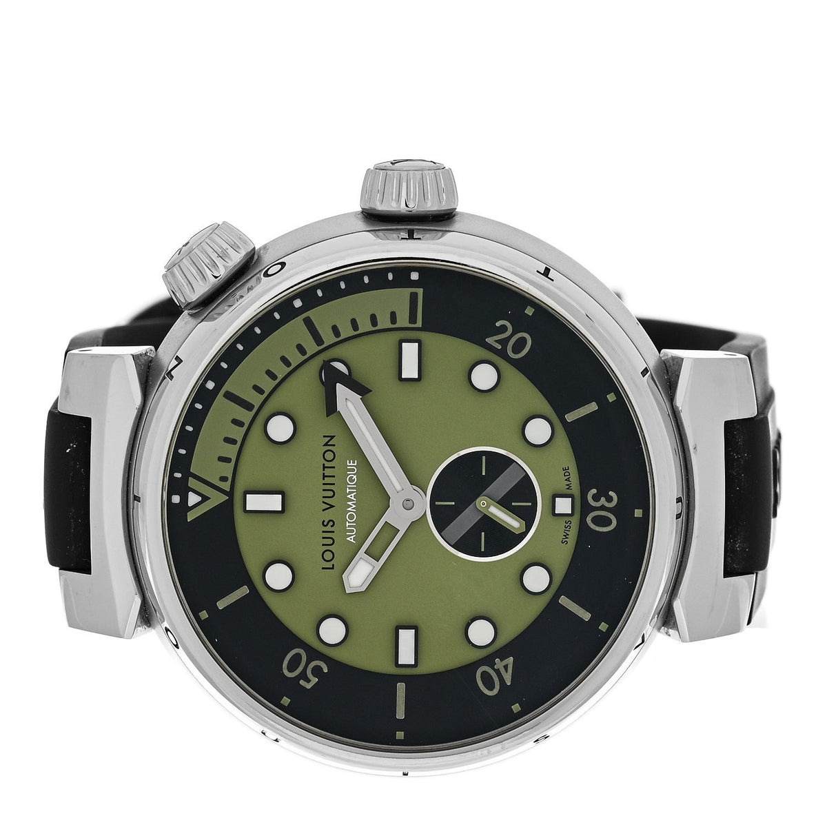 Louis Vuitton Stainless Steel Rubber 44mm Tambour Street Diver Watch Green