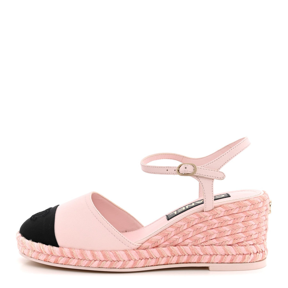 Lambskin Grosgrain CC Espadrilles Wedges Pink Black