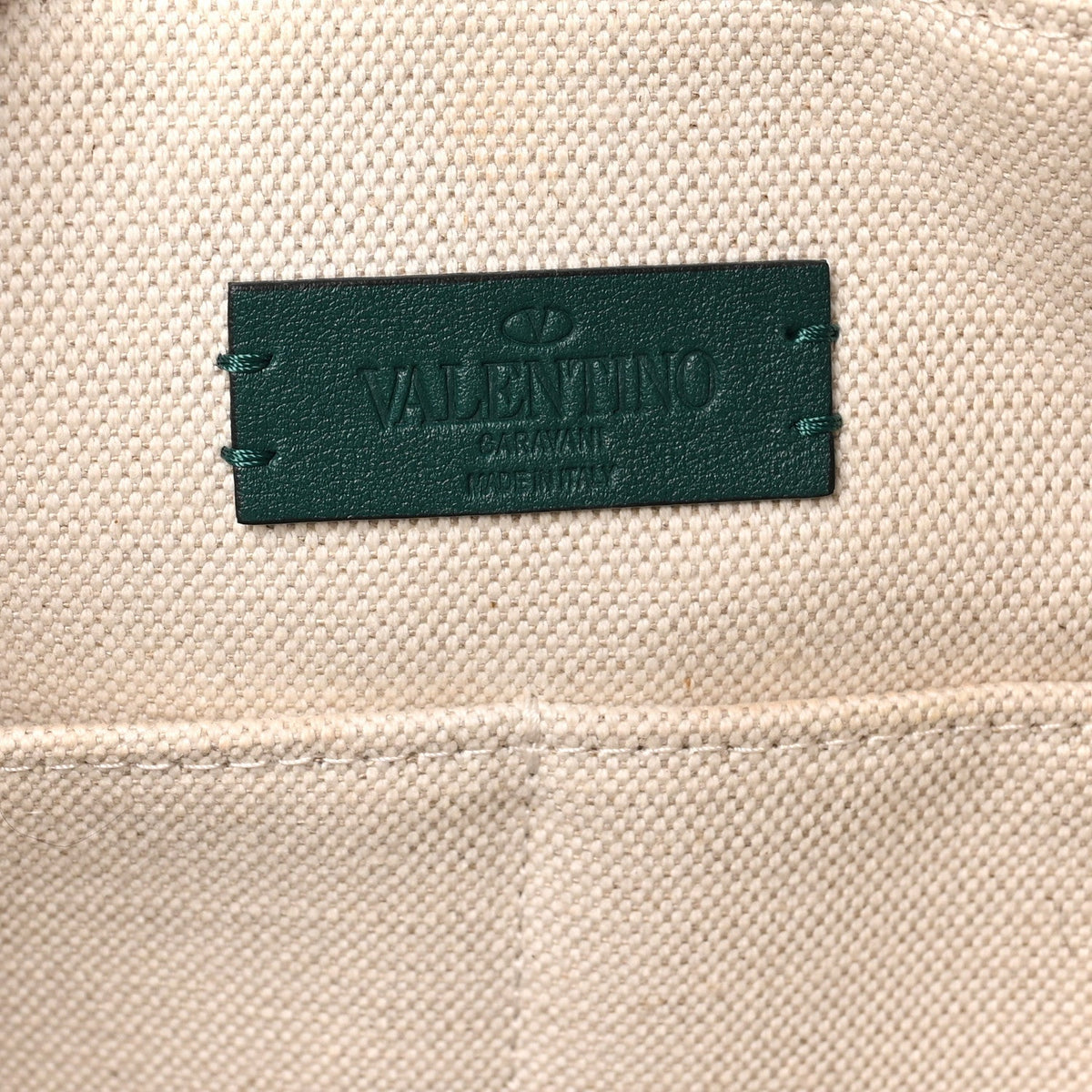 Valentino Garavani Canvas Calfskin VLogo Tote Natural Green