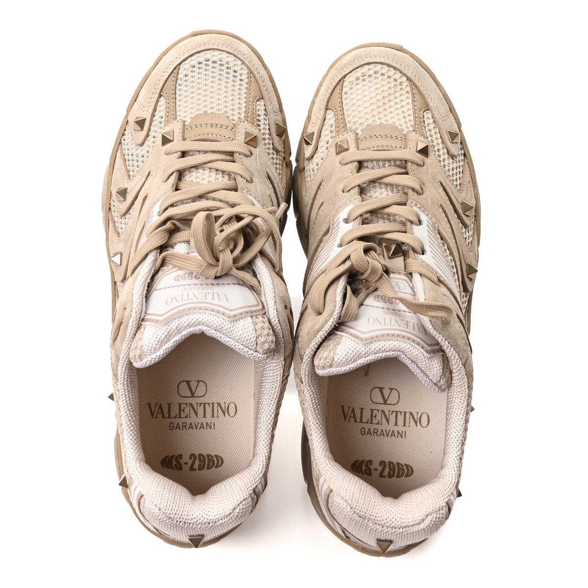 Valentino Garavani Mesh Calfskin Women's Rockstud Platform Sneakers 41 Poudre