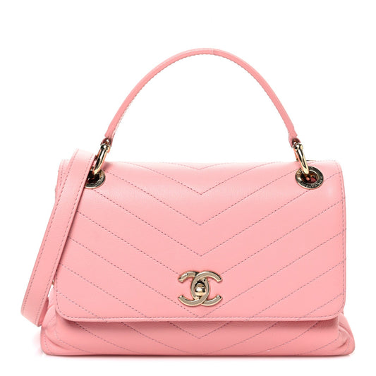 Small Calfskin Flap Shoulder Bag - Pink