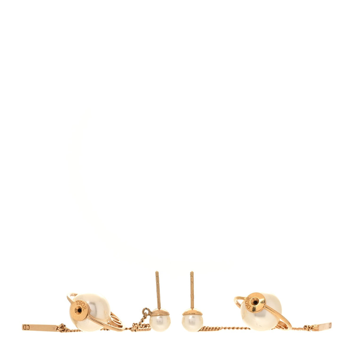 Christian DiorPearl Tribales Dangle Chain Earrings Gold