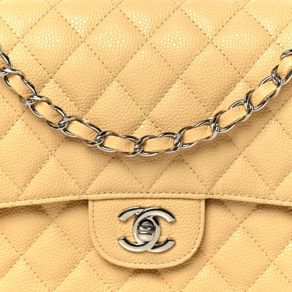 Chanel Caviar Quilted Medium Double Flap Light Yellow