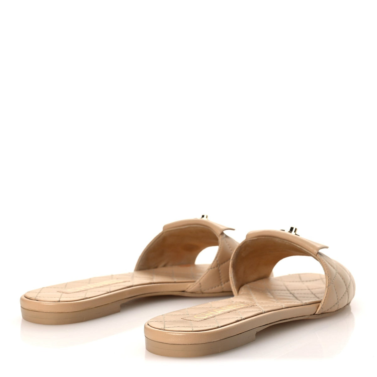 Chanel Lambskin Women's Quilted CC Turnlock Sandals 39 Beige