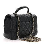 Chanel Lambskin Quilted Mini Top Handle Rectangular Flap Black