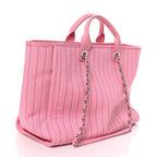 Chanel Canvas Calfskin Striped Large Deauville Tote Pink Blue