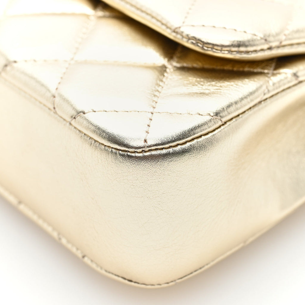 Chanel Metallic Lambskin Quilted Flap Phone Holder With Chain Gold