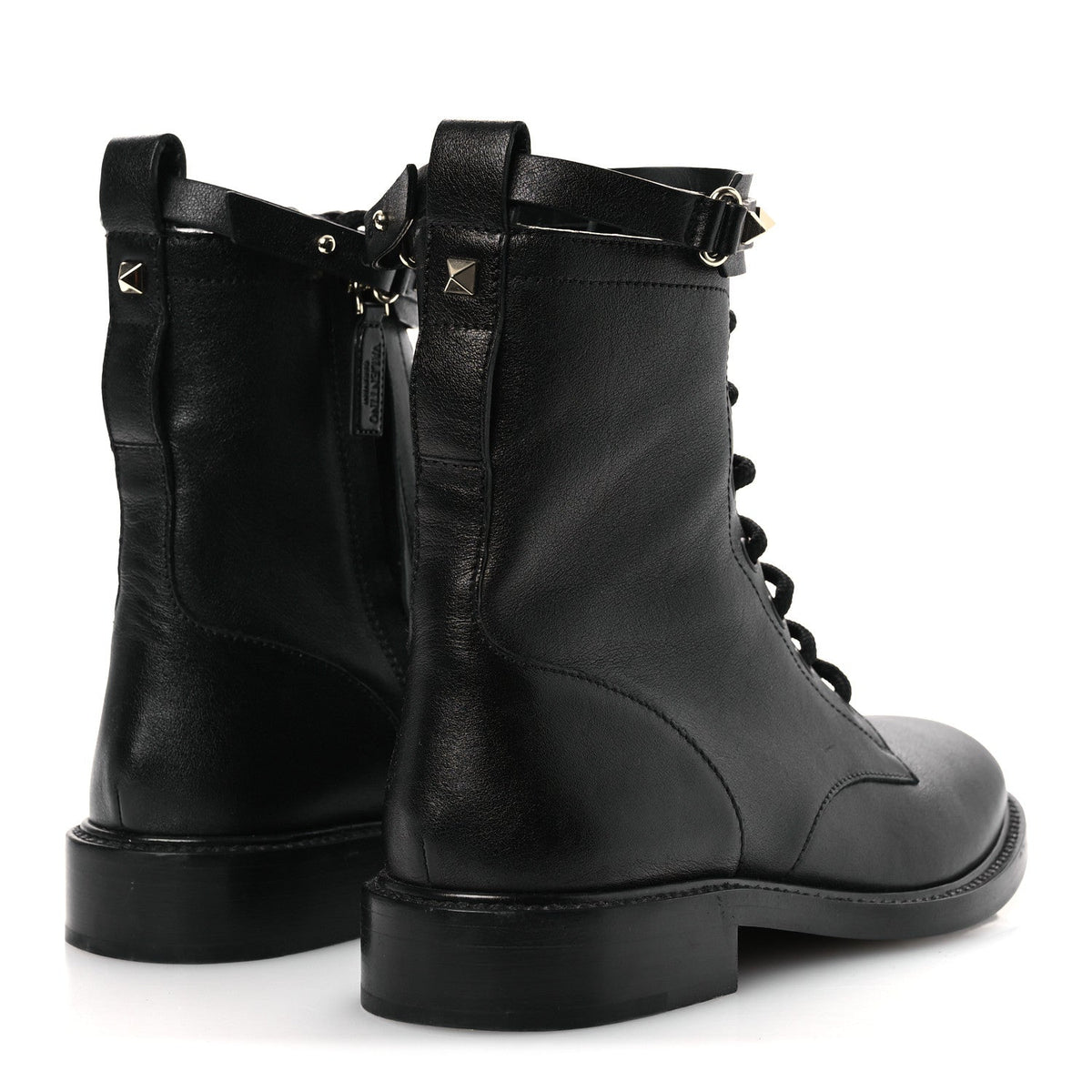 Valentino Garavani Calfskin Women's Rockstud Combat Ankle Boots 37 Black