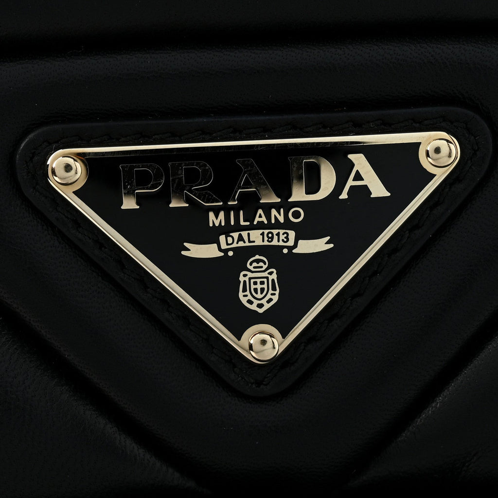 Prada Nappa Triangle Quilted Double Handled Zip Pocket Tote Black