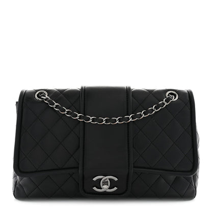 Quilted Lambskin Flap Shoulder Bag - Black