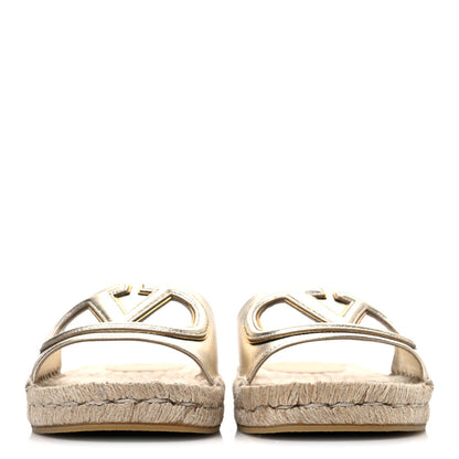Valentino Garavani Laminated Napa Women's VLogo Cut Out Espadrille Slide Sandals 36 Silver