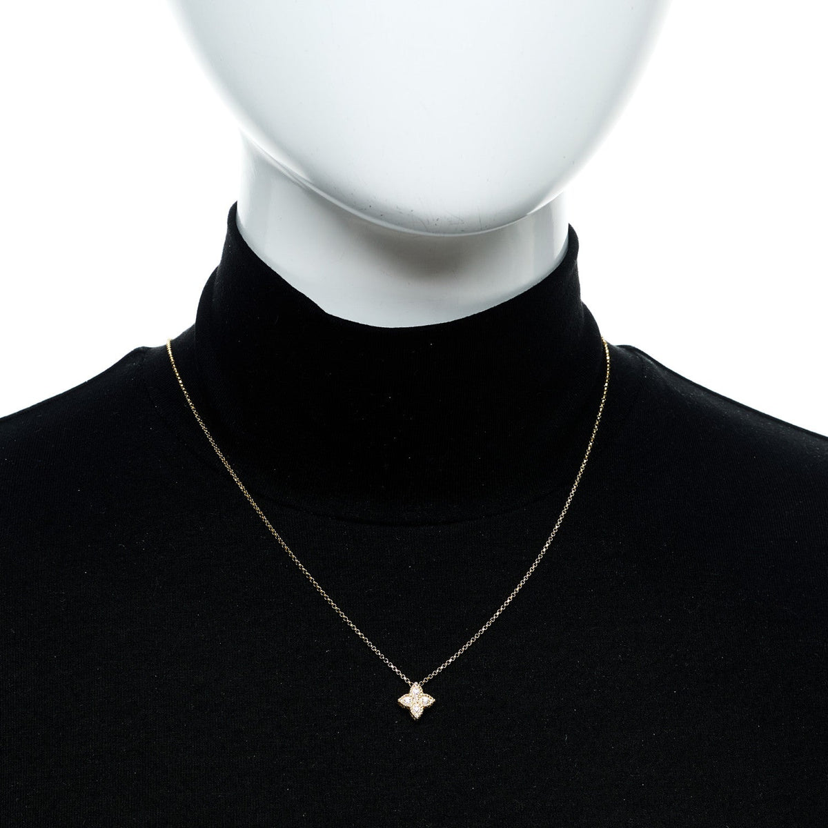 18K Yellow White Gold Diamond Small Princess Flower Pendant Necklace