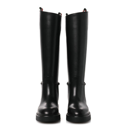 Gucci Shiny Calfskin Women's Michelangelo Slim Horsebit Riding Boots 38 Black