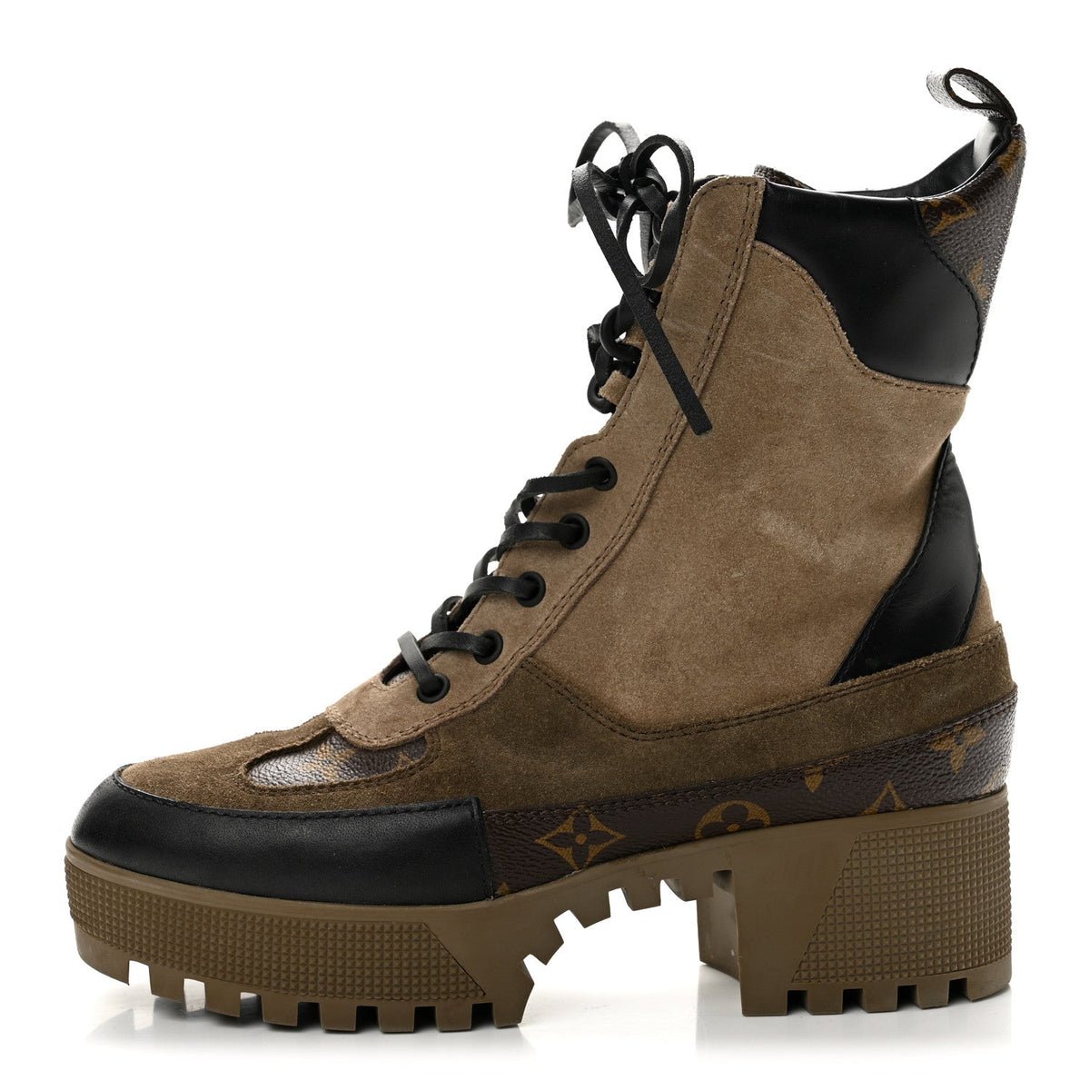 Suede Calfskin Monogram Laureate Platform Desert Boots Taupe