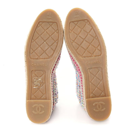Chanel Cotton Tweed Grosgrain Women's CC Espadrilles 41 Multicolor Black
