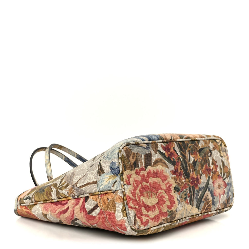 Gucci GG Supreme Monogram Flora Small Ophidia Tote Beige White