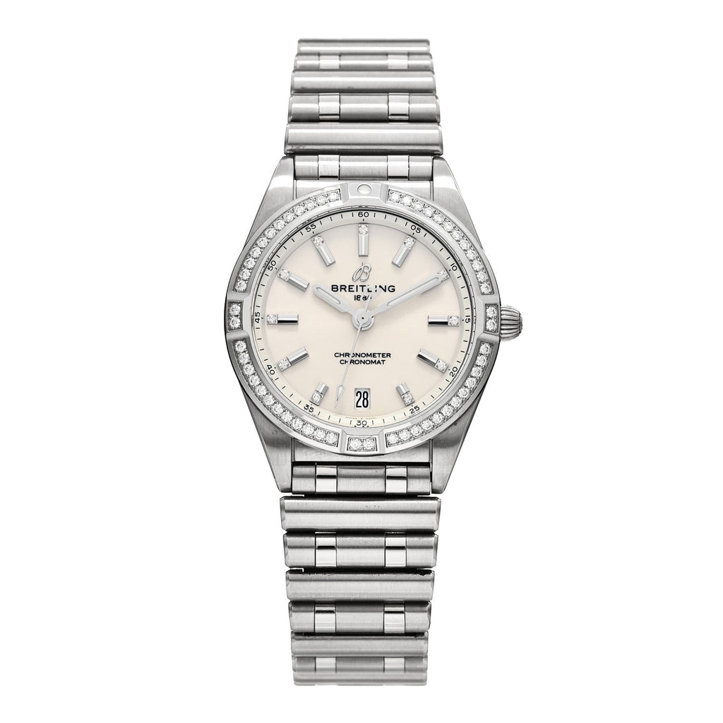 Breitling Stainless Steel Diamond 32mm Chronomat Quartz Watch Silver A77310
