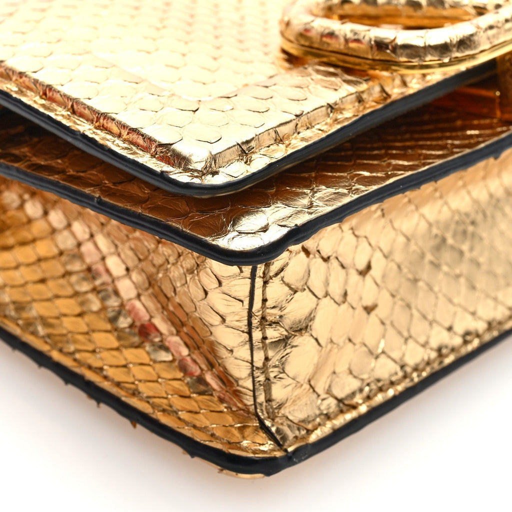 Valentino Garavani Metallic Snakeskin Vlogo Mini Shoulder Bag Gold