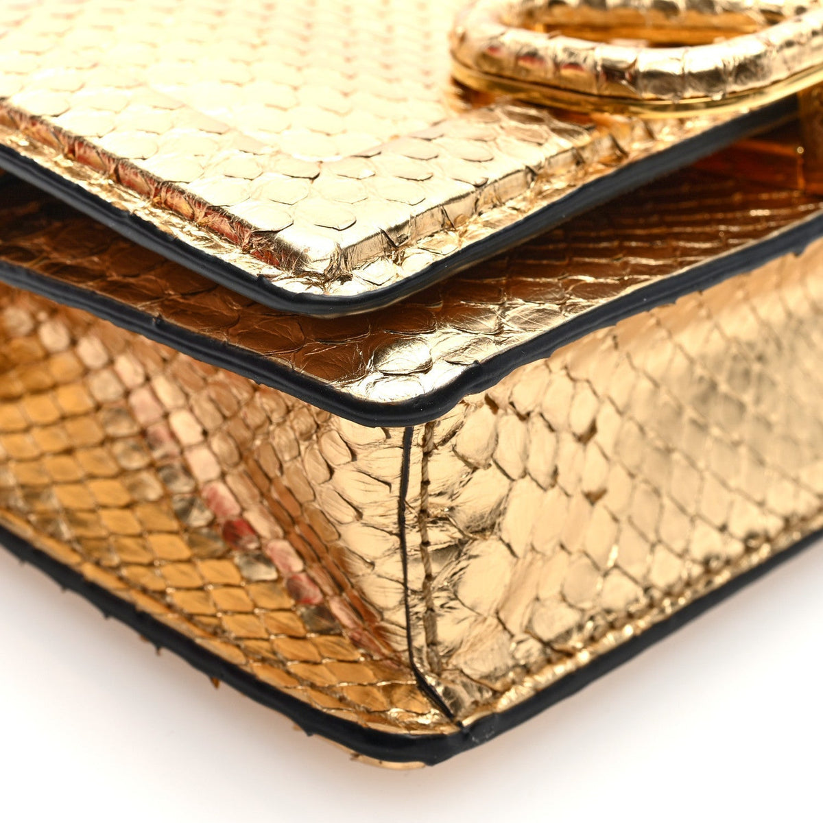 Valentino Garavani Metallic Snakeskin Vlogo Mini Shoulder Bag Gold