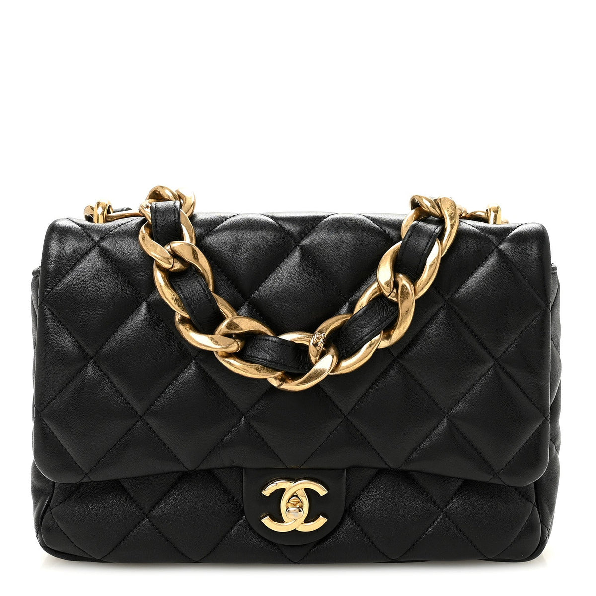 Large Quilted Lambskin Flap Shoulder Bag