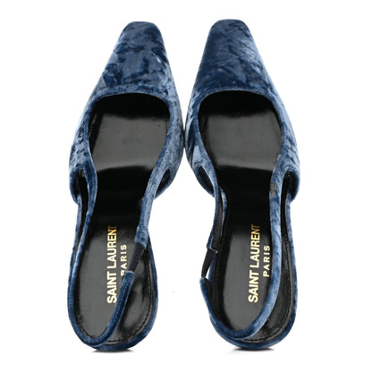 Saint Laurent Velvet Women's Tom 90 Dream Slingback Pumps 37.5 Denim