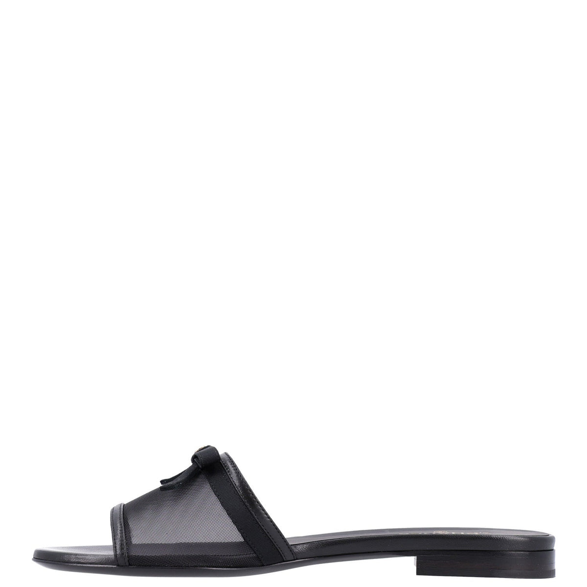 Mesh Lambskin CC Bow Mules Black