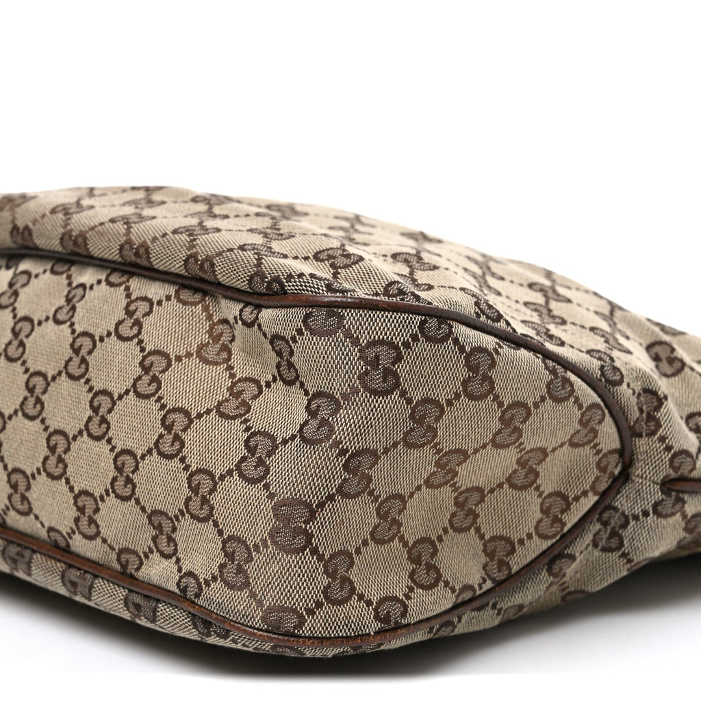 Gucci Monogram Canvas Piston Lock Tote Brown