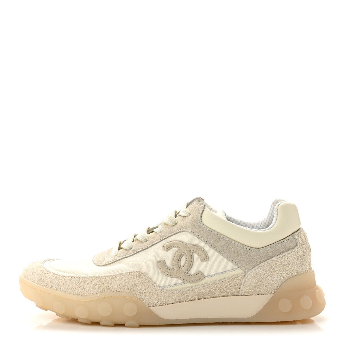 Mixed Fibers Suede Calfskin CC Sneakers Ivory