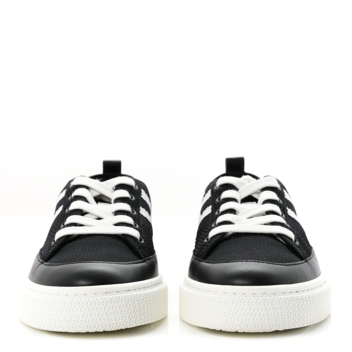 Hermes Knit Fabric Calfskin Women's Deep Sneakers 36.5 Black White
