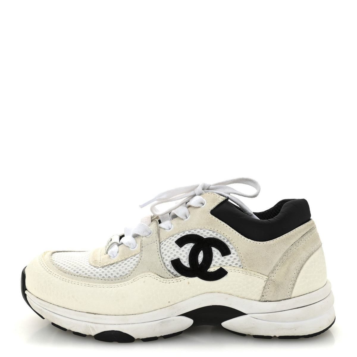 Mesh Suede Grained Calfskin CC Sneakers White Black