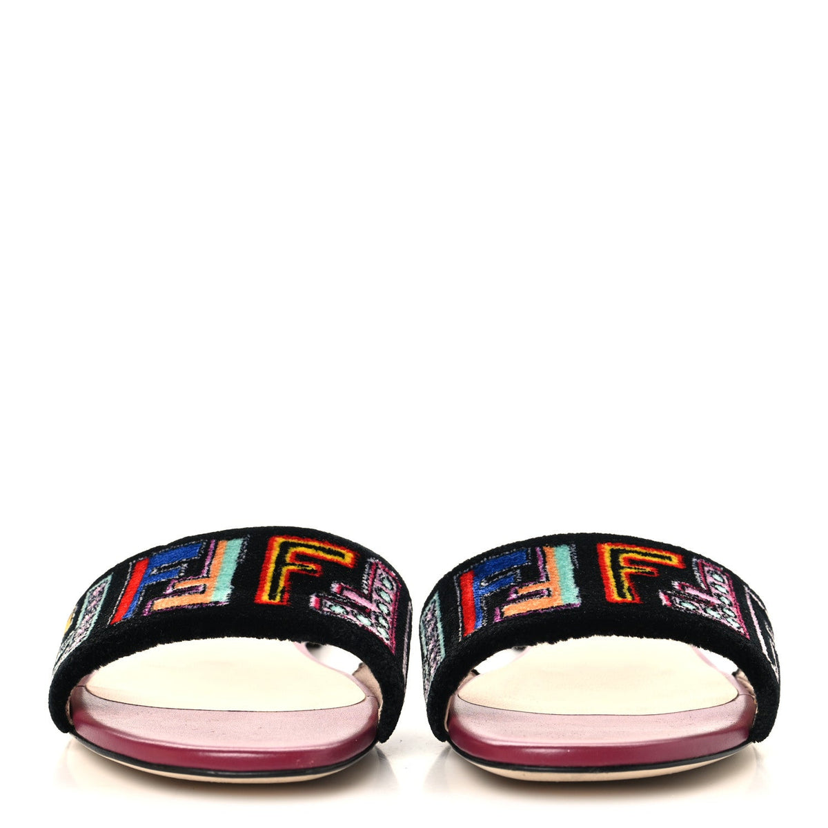Fendi Velvet FF Women's Flat Slide Sandals 37.5 Multicolor