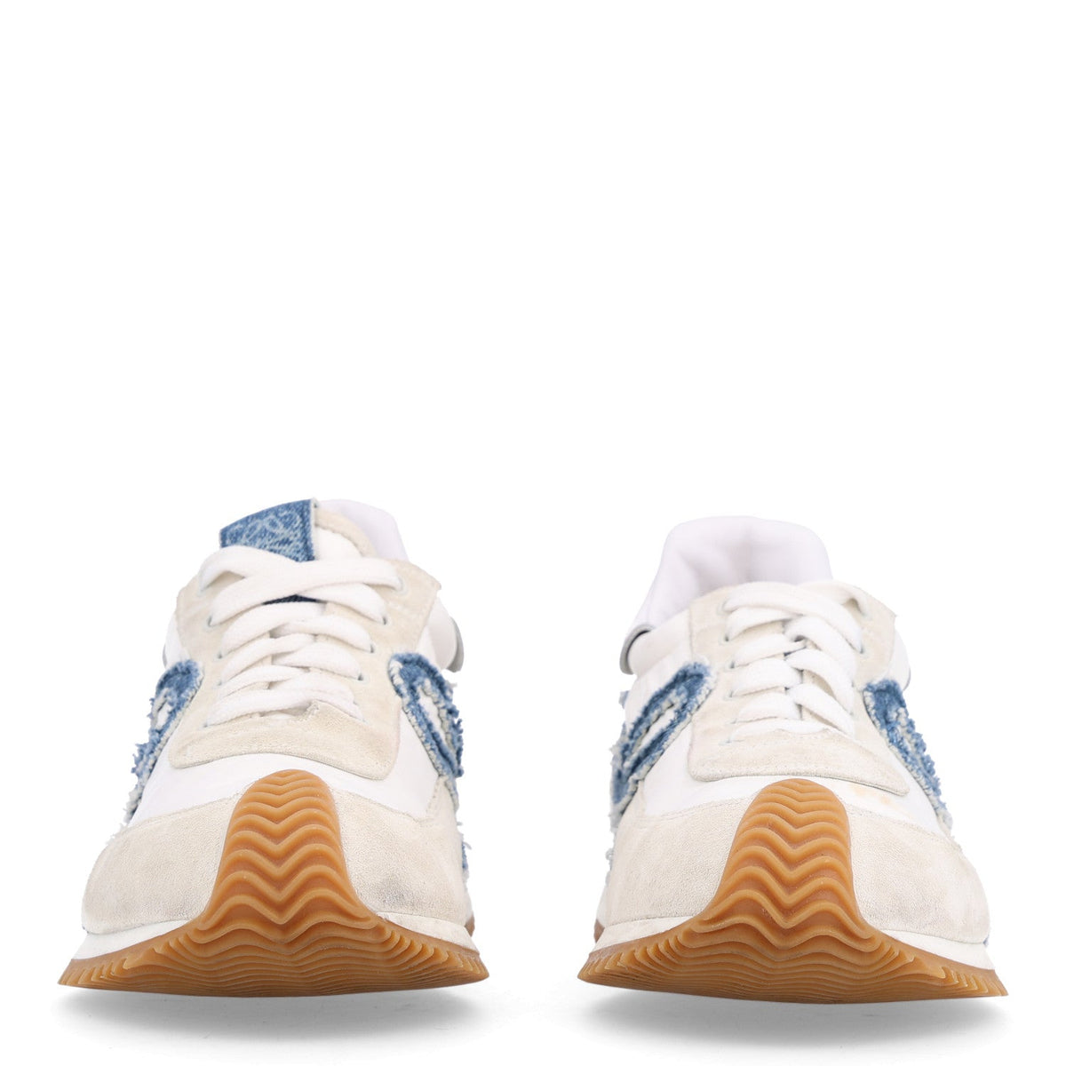 Loewe Nylon Suede Denim Women's Flow Retro Runner Sneakers 37 White