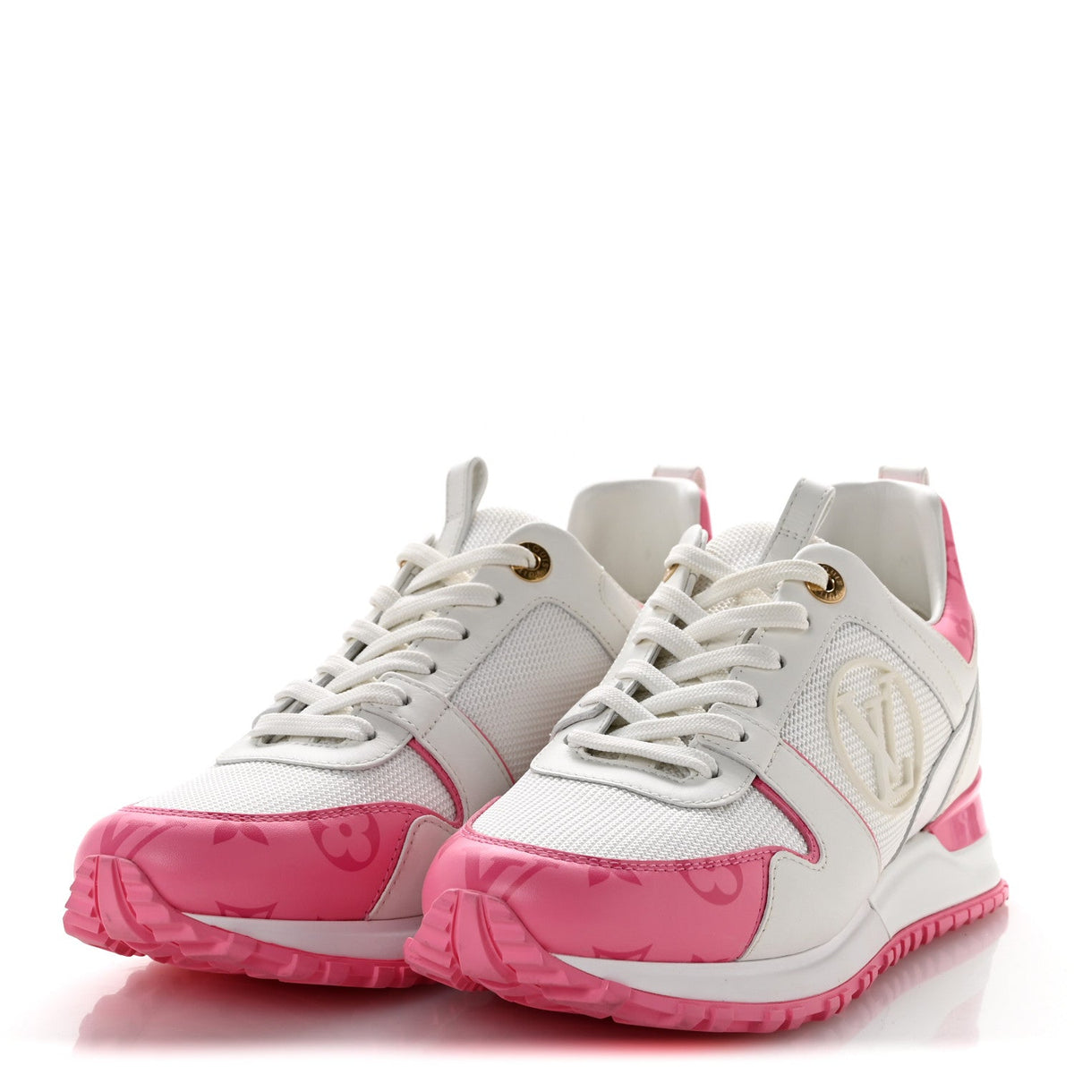 Louis Vuitton Calfskin Women's Monogram Run Away Sneakers 38 White Pink