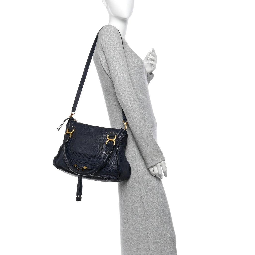 Chloe Calfskin Medium Marcie Satchel Royal Navy