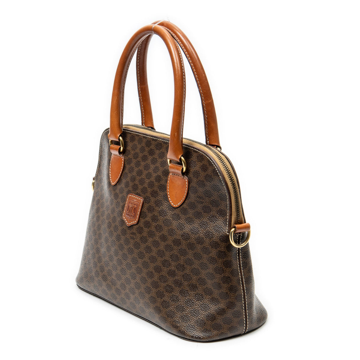 Vintage Saddle Flap Shoulder Bag Macadam Coated Canvas Small