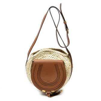 Marcie Basket Crossbody Bag Raffia and Leather Small