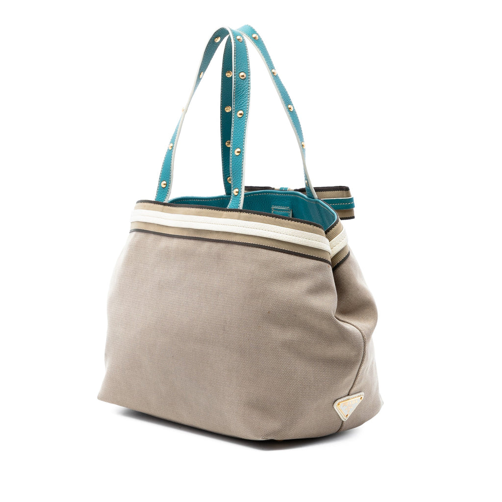 Logo Open Tote Canvas with Leather Medium